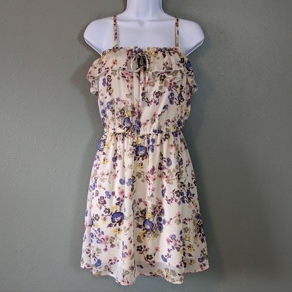 Mossimo Supply Co. Dresses & Skirts - Floral Fairy Coquette Cottage Core Cream Crape Mini Babydoll Dress Size M